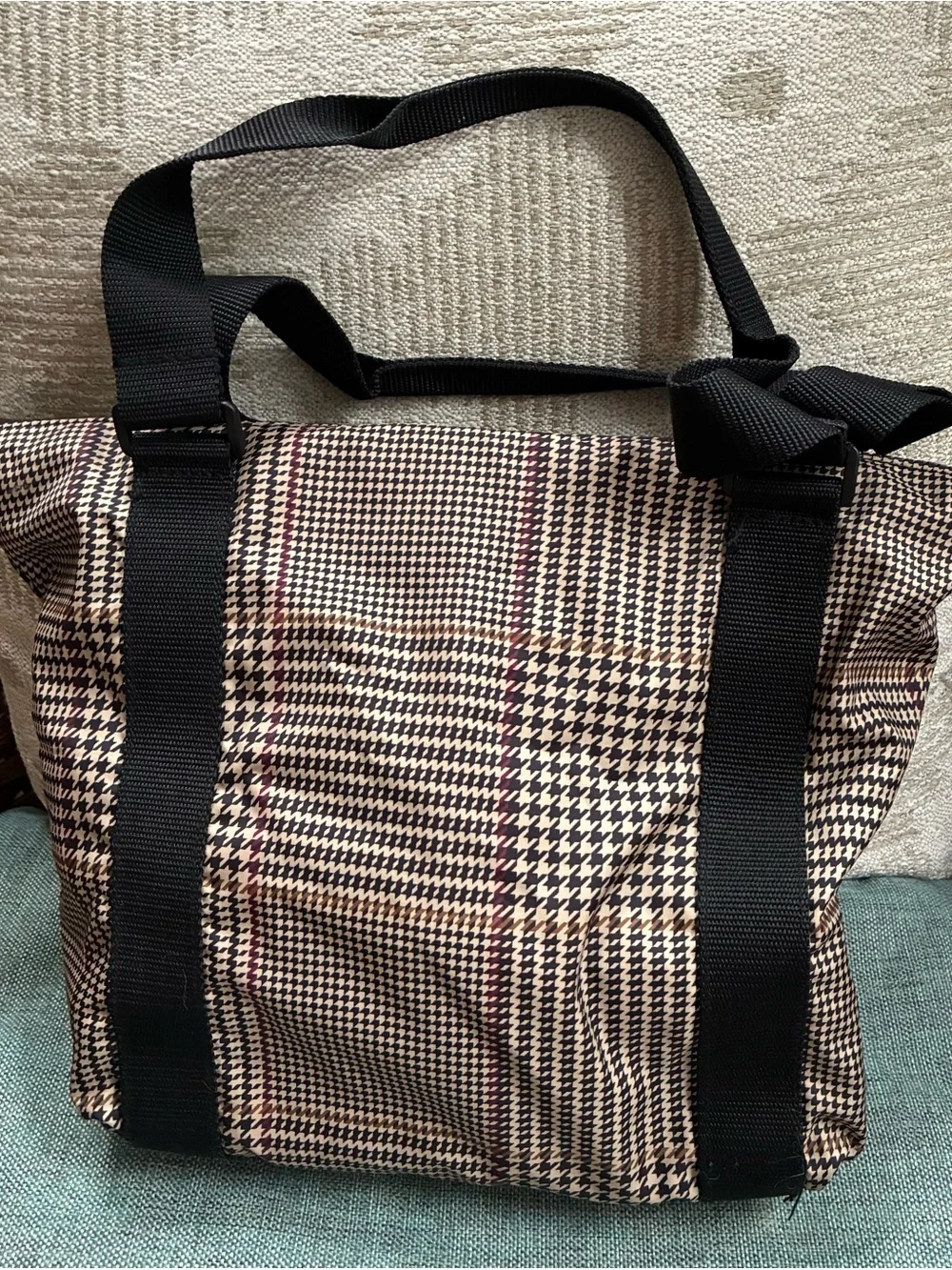 Ralph Lauren Black, Cream & Brown Houndstooth Tote with Silver Hardware